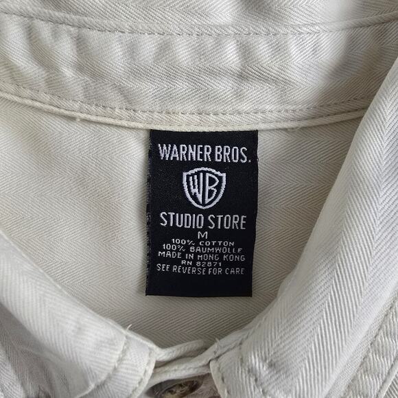 Warner Bros Tasmanian Devil Ivory Button Down Shirt Large VTG Taz Looney Tunes - Picture 8 of 9